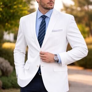 Cintas Men’s White Blazer Jacket 44L 2-Button Polyester Dual Vent Lined